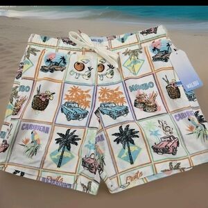 Malibu Beach Club Mens Swim Trunk   With Lining Tropical Caribbean Size M